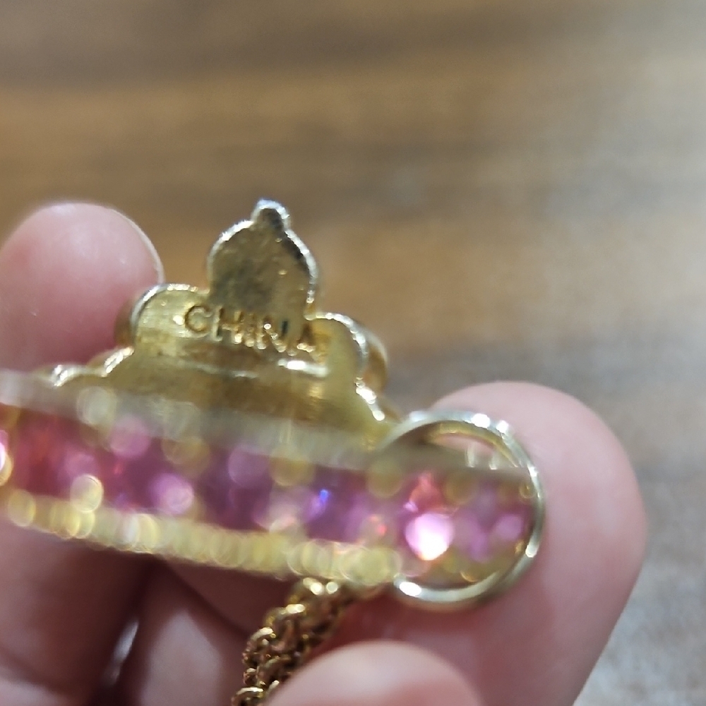 Gold and Pink Crown Pendant Necklace - Picture 6 of 7